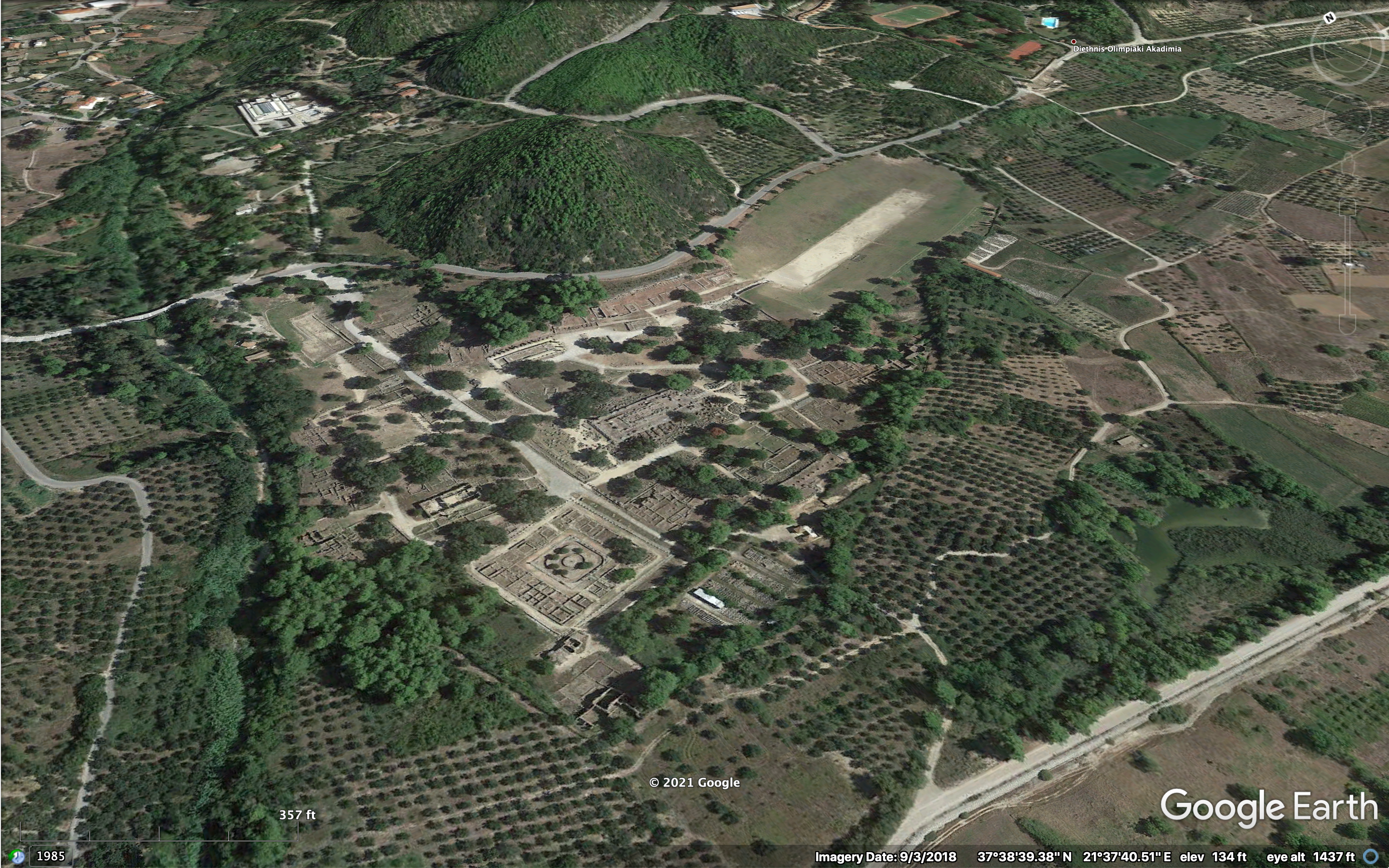 Sanctuary of Zeus at Olympia, Google Earth.png